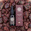 30ml bottle and box of Dragon's Blood, 100% pure Croton lechleri resin, on dried resin
