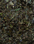 Close-up of dried, fine-cut guayusa leaves