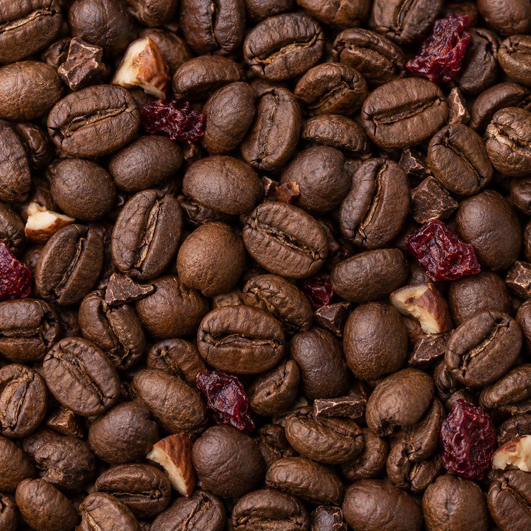 Roasted Witoca Sumak coffee beans with nuts, chocolate and red fruit